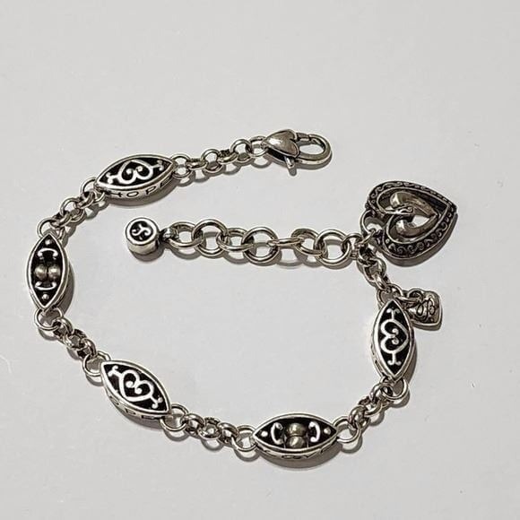 Brighton Ellington Silver Pl Bracelet with Hope Love Heart Charm Toggle Clasp‎ - Picture 2 of 4